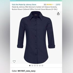 Johnny Store Woman’s 3/4 Sleeve Button Up Shirt XL Navy
